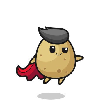 Şirin patates süper kahraman uçuyor. Tişört, çıkartma, logo elementi için şirin bir tasarım.