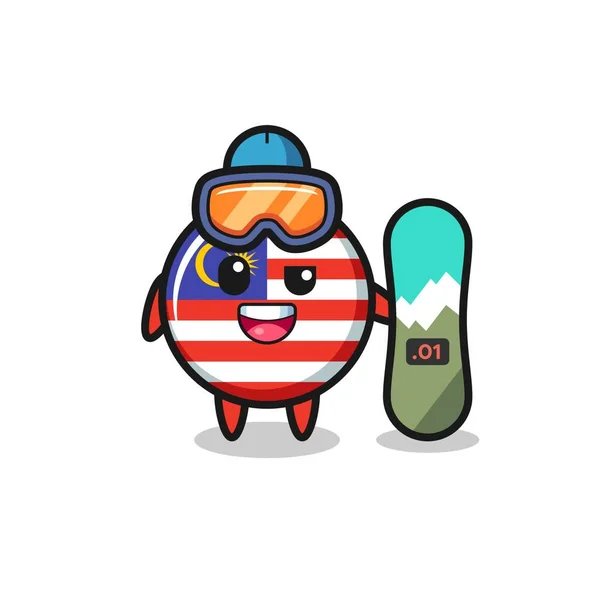 Ilustração Personagem Crachá Bandeira Malaia Com Estilo Snowboard Design Estilo — Vetor de Stock