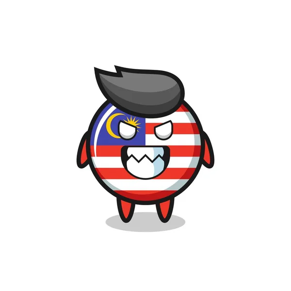 Kwade Expressie Van Malaysia Vlag Badge Schattig Mascotte Karakter Leuke — Stockvector