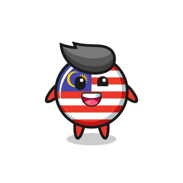 Ilustrasi Karakter Lencana Bendera Malaysia Dengan Pose Yang Canggung Desain - Stok Vektor