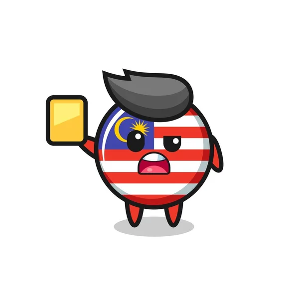Cartoon Malaysia Flag Badge Character Football Referee Giving Yellow Card — Stock Vector