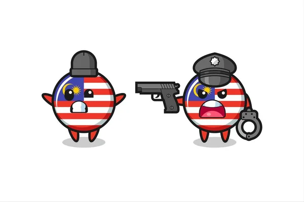 Illustration Der Malaysischen Flagge Abzeichen Räuber Mit Händen Nach Oben — Stockvektor