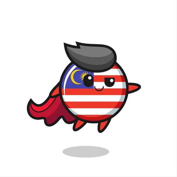 Cute Malaysia Flag Badge Superhero Character Flying Cute Style Design — Stock Vector