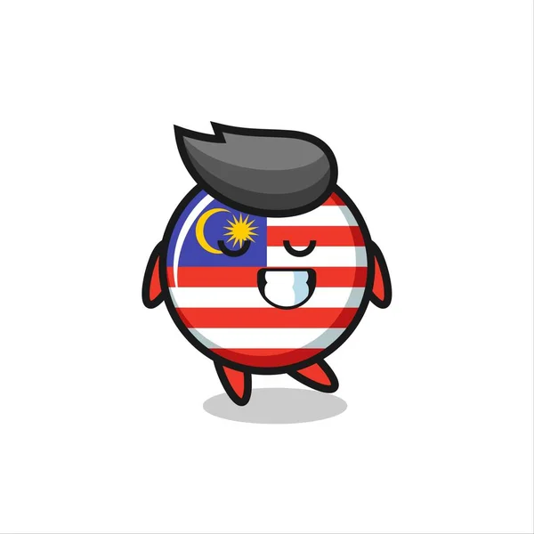 马来西亚国旗徽章卡通画与害羞的表情 可爱的风格设计T恤 标志元素 — 图库矢量图片