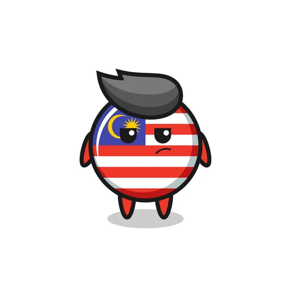 Aranyos Malajziai Zászló Jelvény Karakter Gyanús Kifejezés Aranyos Stílus Design — Stock Vector