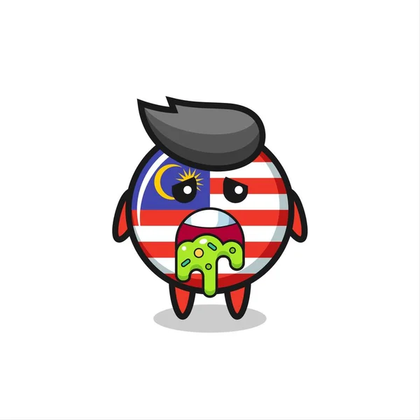 Carácter Lindo Insignia Bandera Malasia Con Vómito Diseño Lindo Del — Vector de stock