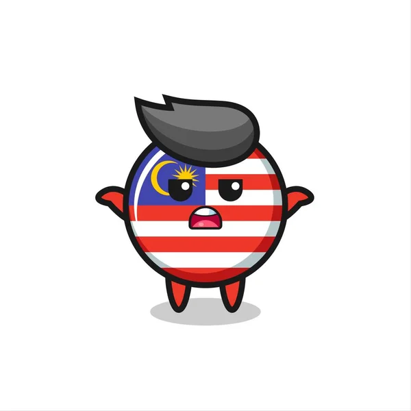 Malaysia Bandeira Crachá Mascote Personagem Dizendo Que Não Sei Design — Vetor de Stock