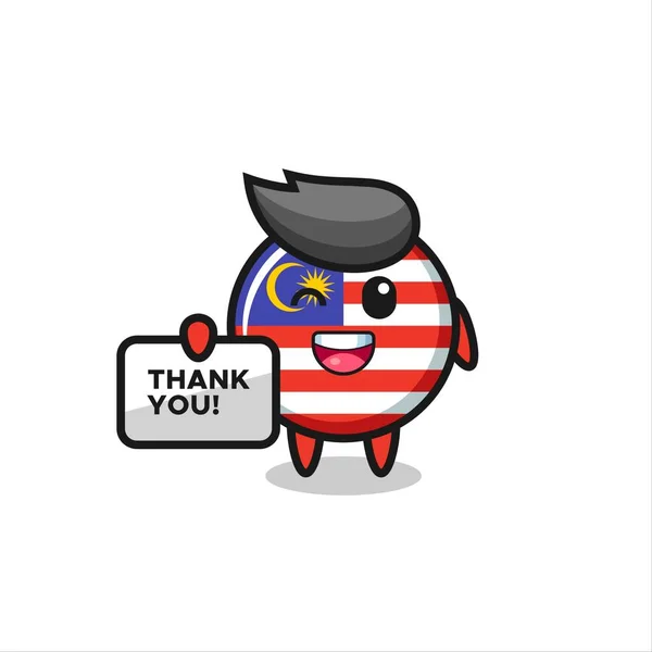 Mascota Insignia Bandera Malasia Con Una Pancarta Que Dice Gracias — Vector de stock