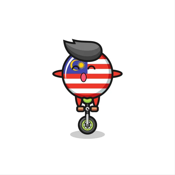 Cute Malaysia Flag Badge Character Riding Circus Bike Cute Style — Stock Vector