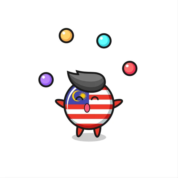 Malaysia Flag Badge Circus Cartoon Juggling Ball Cute Style Design — Stock Vector