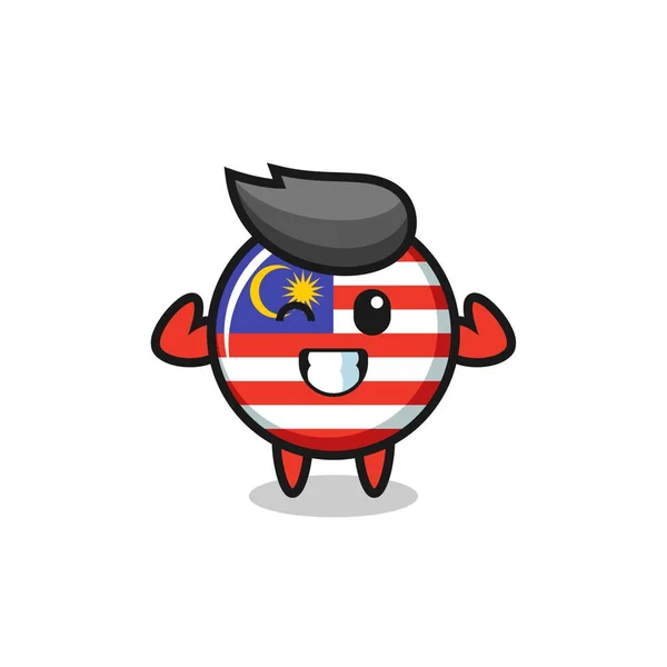 Personagem Emblema Bandeira Malásia Muscular Está Posando Mostrando Seus Músculos — Vetor de Stock