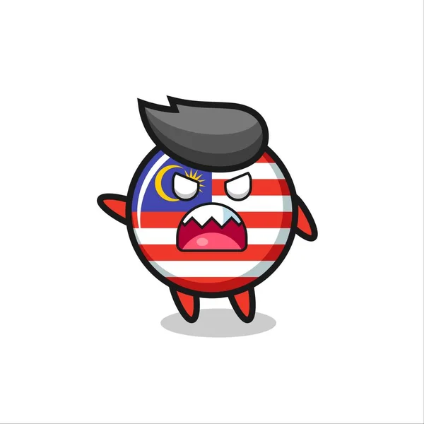Schattig Malaysia Vlag Badge Cartoon Een Zeer Boos Pose Leuke — Stockvector