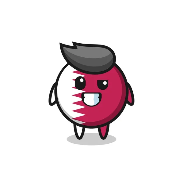 Mascotte Mignon Drapeau Qatar Avec Visage Optimiste Conception Style Mignon — Image vectorielle