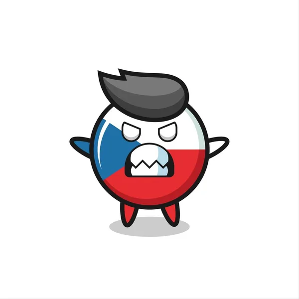 Expression Courroucée Personnage Mascotte Badge Drapeau République Tchèque Design Mignon — Image vectorielle