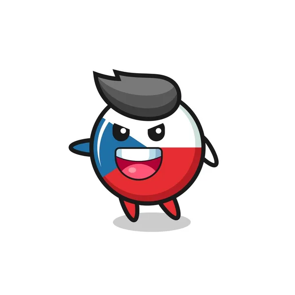 República Checa Bandera Insignia Dibujos Animados Con Pose Muy Emocionada — Vector de stock
