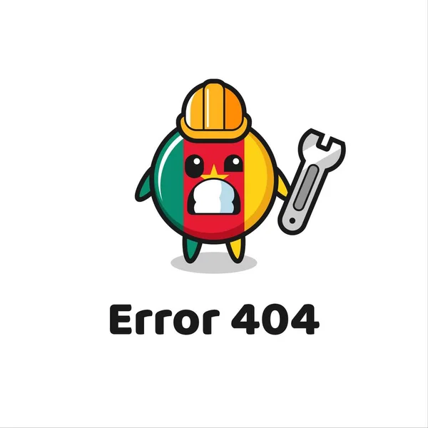Errore 404 Con Simpatica Mascotte Bandiera Cameroon Badge Design Carino — Vettoriale Stock