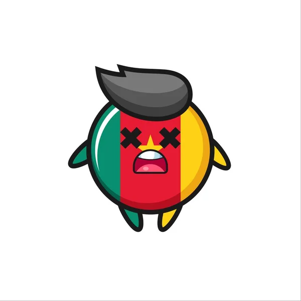 Den Döda Kamerun Flagga Badge Maskot Karaktär Söt Stil Design — Stock vektor
