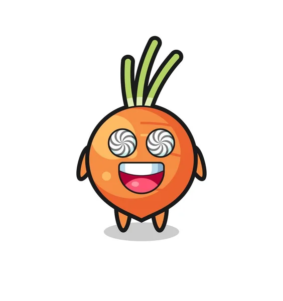 Милий Морквяний Персонаж Гіпнотизованими Очима Милий Дизайн Стилю Сорочки Наклейки — стоковий вектор