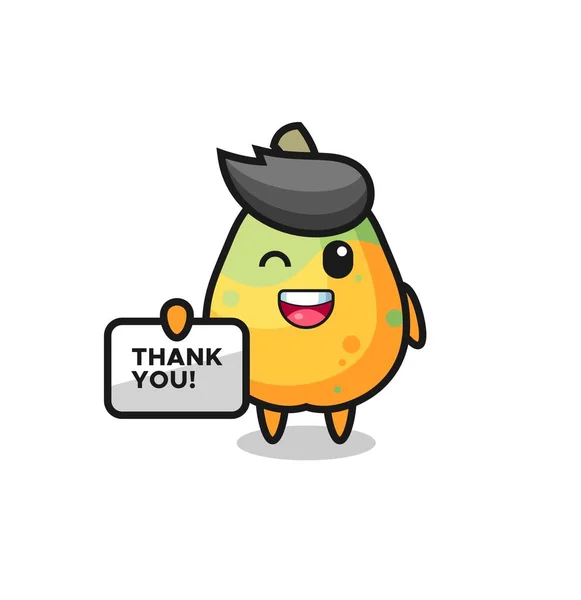 Mascota Papaya Sosteniendo Una Pancarta Que Dice Gracias Lindo Diseño — Vector de stock