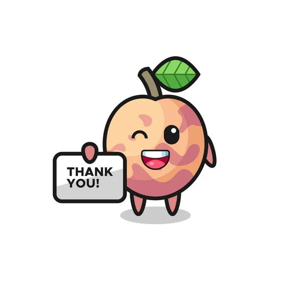 Mascota Fruta Pluot Sosteniendo Una Pancarta Que Dice Gracias Lindo — Vector de stock