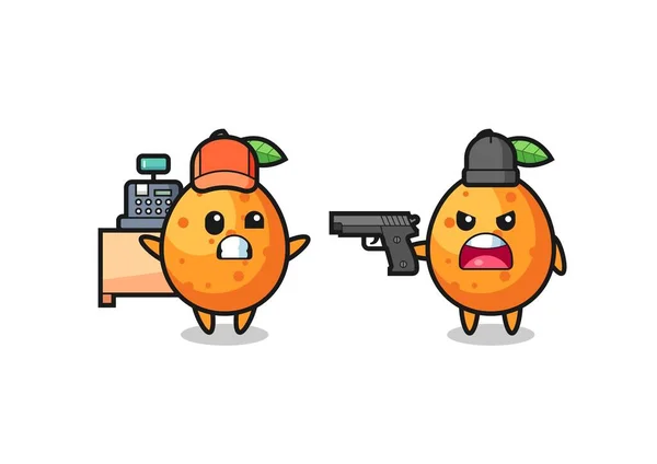 Illust Kumquat Bonito Como Caixa Apontado Uma Arma Por Ladrão —  Vetores de Stock