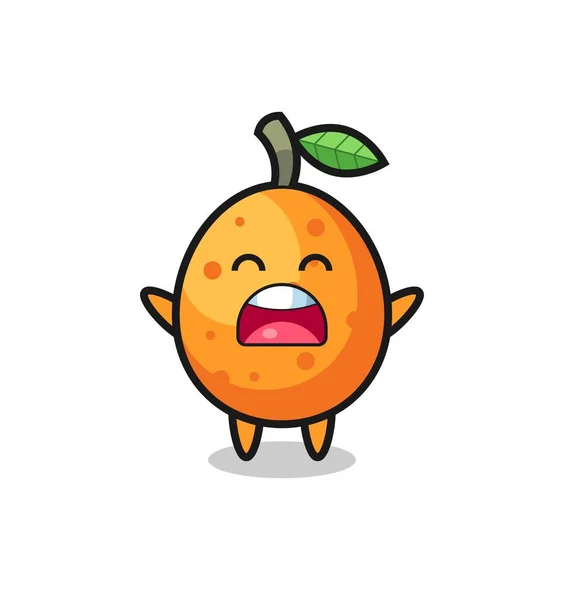 귀엽고 귀여운 Kumquat Mascot 티셔츠에 귀여운 스타일 디자인 스티커 — 스톡 벡터