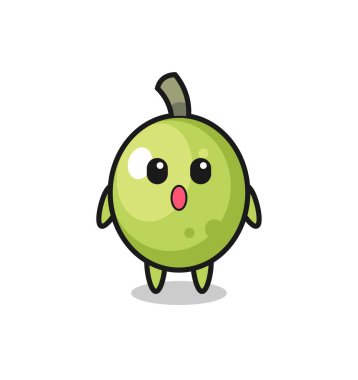 Zeytin çizgi filminin hayret verici ifadesi, tişört, etiket, logo elementi için şirin bir tasarım.