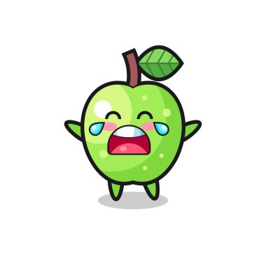 Ağlayan yeşil elmalı şirin bebeğin çizimi, tişört, çıkartma, logo elementi için şirin tasarım