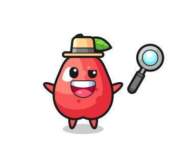 Bir davayı çözen bir dedektif olarak su elması maskotunun çizimi, tişört, çıkartma, logo elementi için şirin bir tasarım.