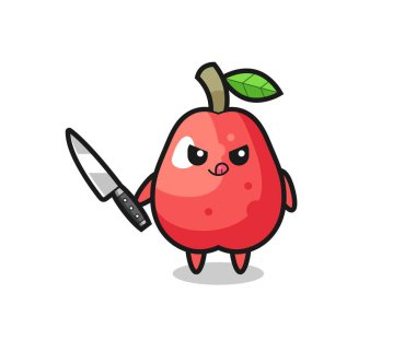 Şirin su elması maskotu elinde bıçak tutan bir psikopat. Tişört, çıkartma ve logo elementi için şirin bir tasarım.