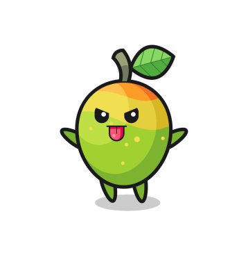 Alaycı pozdaki yaramaz mango karakteri, tişört, etiket, logo elementi için şirin tasarım