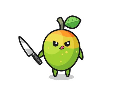 Şirin mango maskotu elinde bıçak tutan bir psikopat. Tişört, çıkartma, logo elementi için şirin bir tasarım.