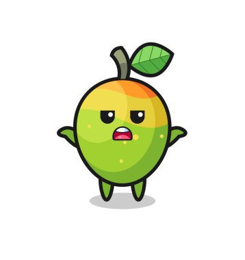 Mango maskotu karakteri, ne bileyim, tişört, çıkartma, logo elementi için şirin bir tasarım diyor.