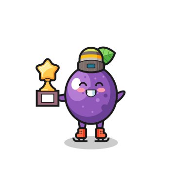 Tutkulu meyve çizgi filmi buz patencisi şampiyon kupası, tişört, çıkartma, logo elementi için şirin tasarım.