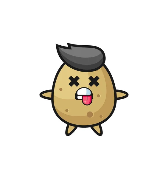 Character Cute Potato Dead Pose Cute Style Design Shirt Sticker — Stock Vector