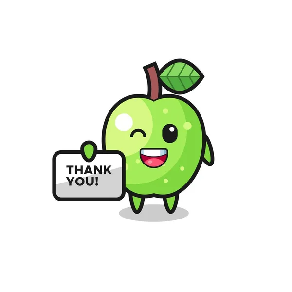 Mascota Manzana Verde Sosteniendo Una Pancarta Que Dice Gracias Lindo — Archivo Imágenes Vectoriales