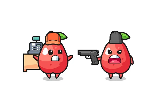 Illust Cute Water Apple Cashier Pointed Gun Robber Cute Style — Archivo Imágenes Vectoriales