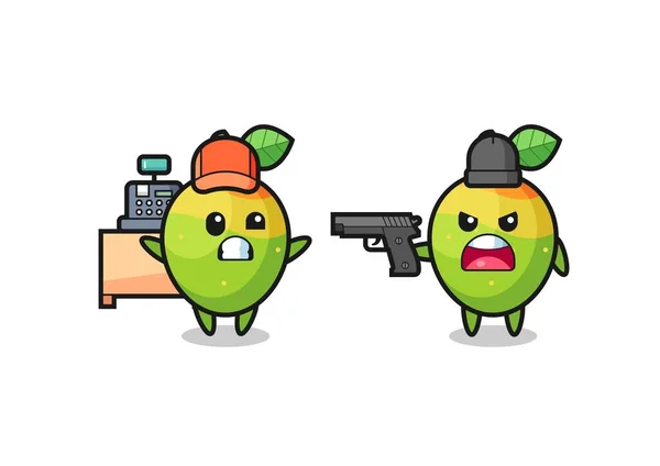 Illust Cute Mango Cashier Pointed Gun Robber Cute Style Design — Archivo Imágenes Vectoriales