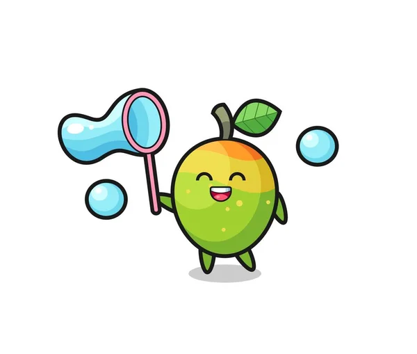 Heureux Mangue Dessin Animé Jouer Bulle Savon Conception Style Mignon — Image vectorielle