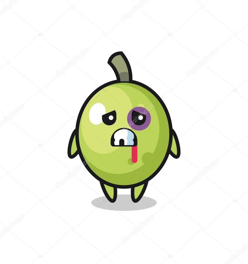 Injured olive character with a bruised face , cute style design for t shirt, sticker, logo element
