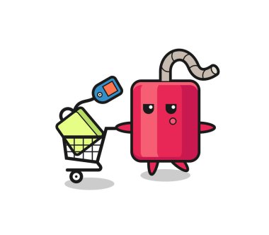 Alışveriş arabalı dinamit çizimi, tişört, çıkartma, logo elementi için şirin bir tasarım.