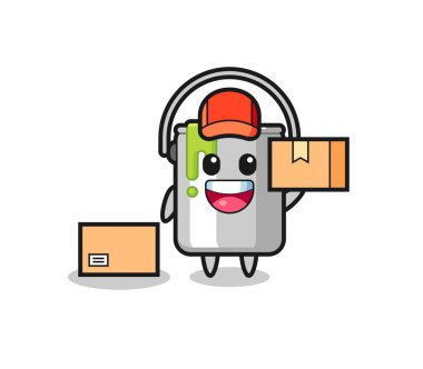 Kurye olarak boya kutusunun maskotu tasarımı, tişört, çıkartma ve logo elementi için şirin bir tasarım.