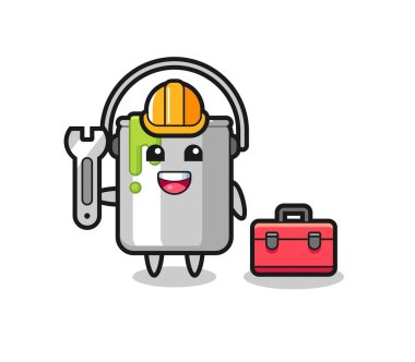 Tamirci olarak maskot boyası, tişört, çıkartma, logo elementi için şirin bir tasarım.