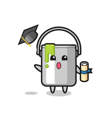 Mezuniyette şapkayı fırlatan boya karikatürü tişört, çıkartma, logo elementi için şirin bir tasarım.