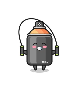 İp atlayan sprey boyalı karakter çizgi filmi, tişört, etiket, logo elementi için şirin bir tasarım.