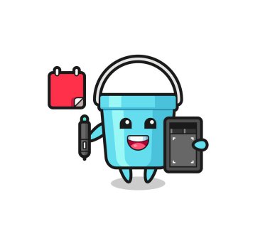 Grafik tasarımcısı olarak plastik kova maskotu, tişört, çıkartma ve logo elementi için şirin bir tasarım.