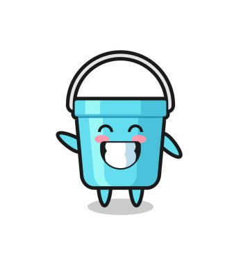 Plastik kova çizgi film karakteri el hareketi yapıyor. Tişört, çıkartma, logo elementi için şirin bir tasarım.