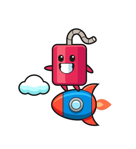 Dynamite Mascot Character Riding Rocket Cute Style Design Shirt Sticker — Stock Vector
