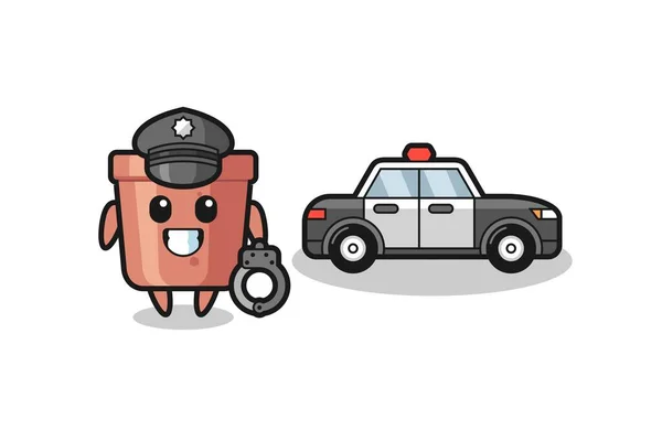 Dibujos Animados Mascota Maceta Como Policía Lindo Diseño Estilo Para — Vector de stock