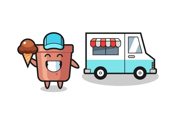 Desenhos Animados Mascote Vaso Com Caminhão Sorvete Design Estilo Bonito — Vetor de Stock